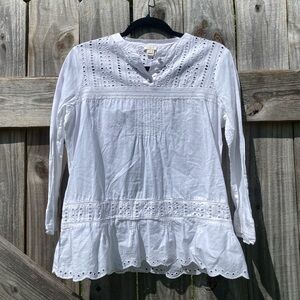 J Crew White Eyelet Women's Top Size 2
